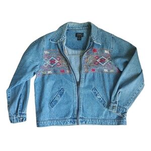 Vintage 90s y2k embroidered denim zip up denim jacket size 2x